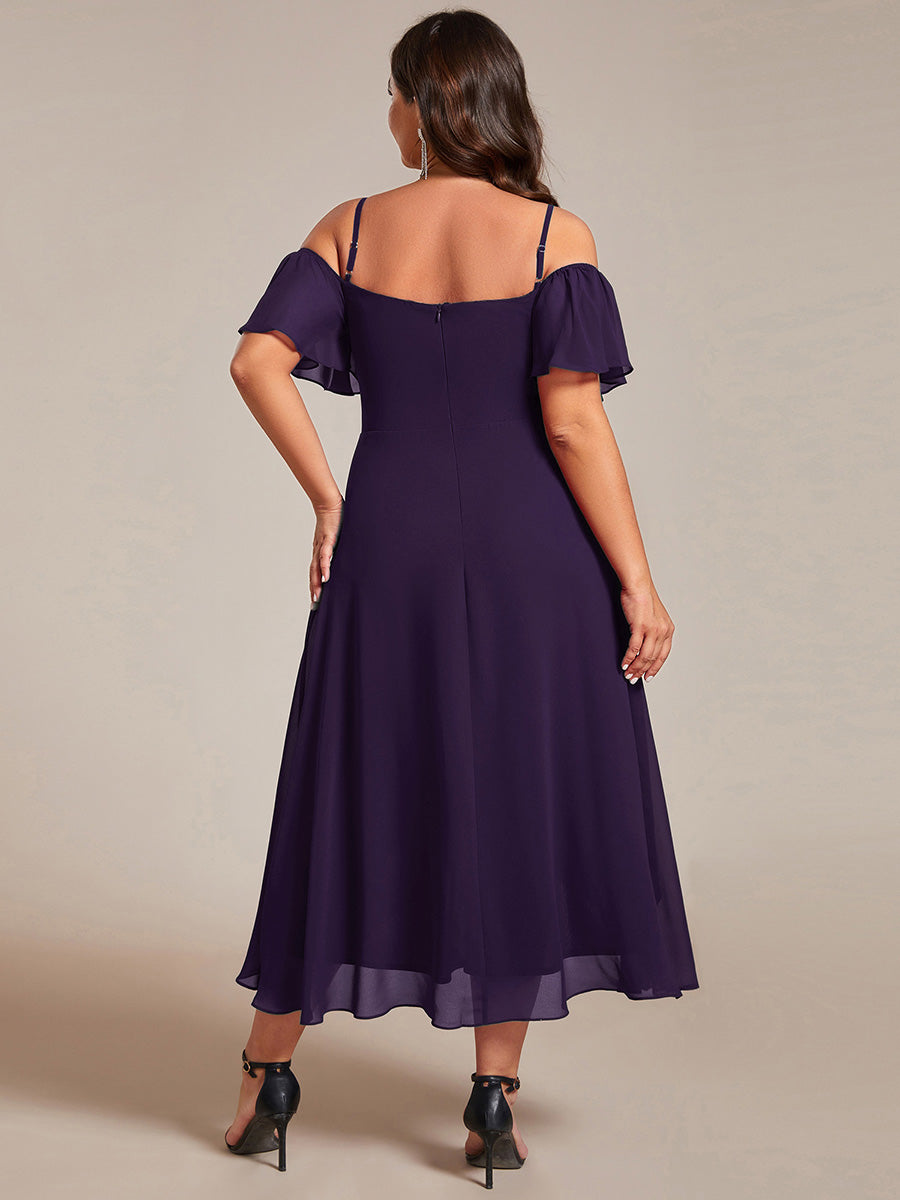 JORDANE|Spaghetti Strap Cold Shoulder Chiffon A-Line Midi Bridesmaid Dress