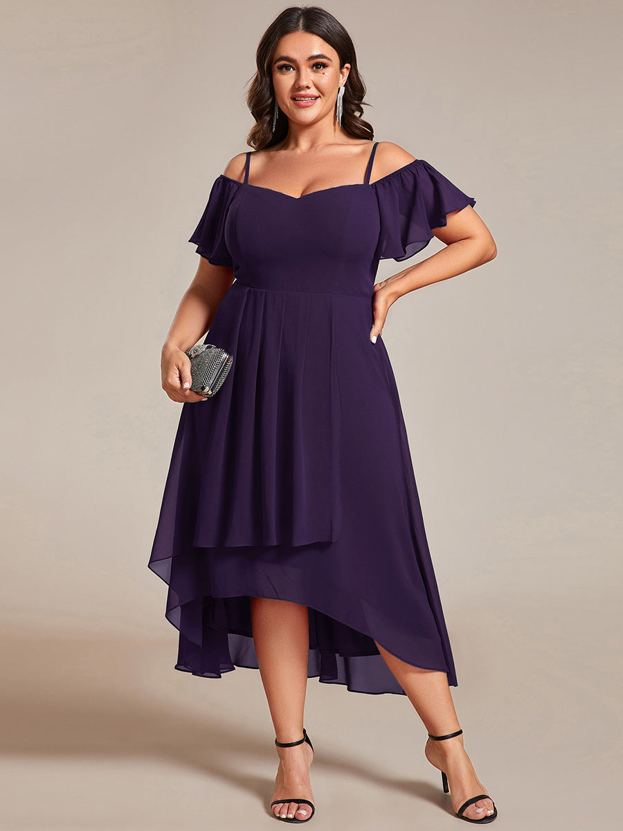 JORDANE|Spaghetti Strap Cold Shoulder Chiffon A-Line Midi Bridesmaid Dress