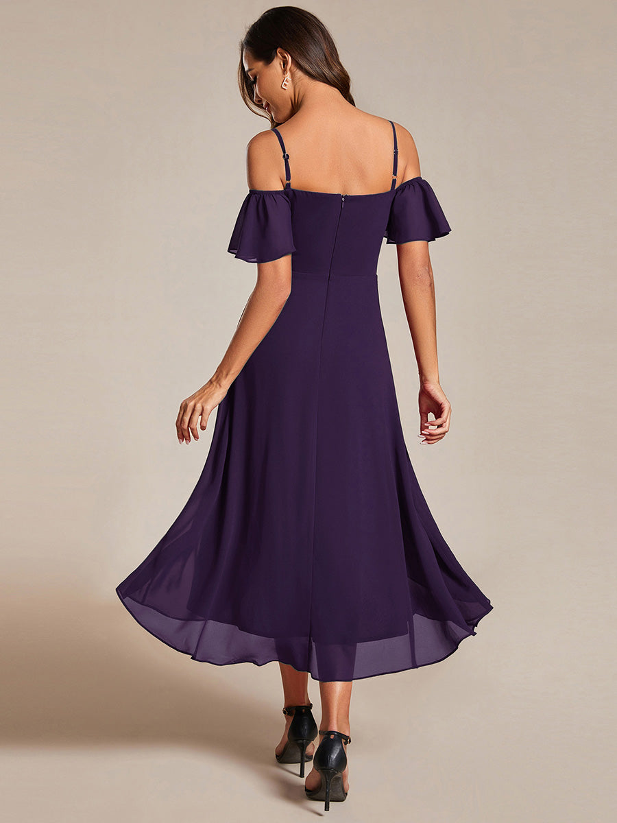 JORDANE|Spaghetti Strap Cold Shoulder Chiffon A-Line Midi Bridesmaid Dress