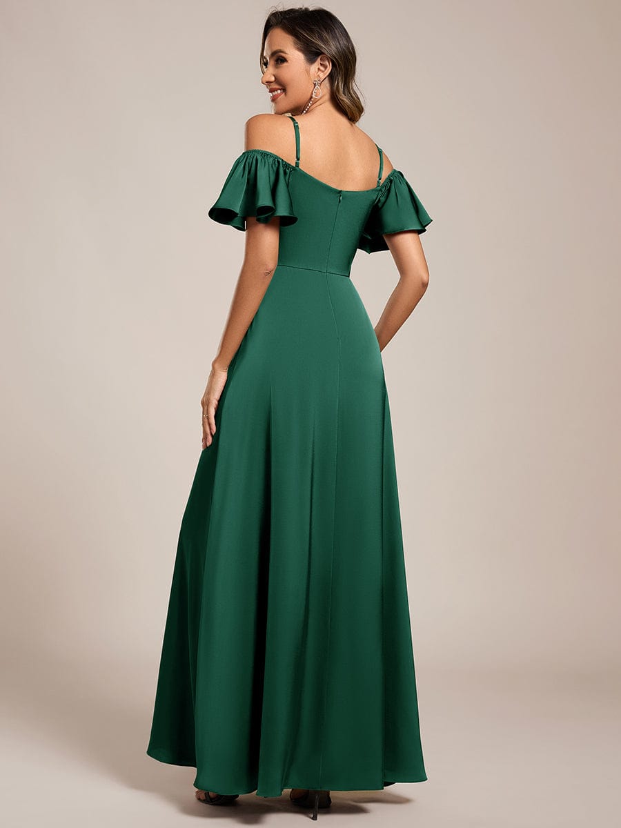 AUBREE|Short Sleeve Off Shoulder A-Line Satin Bridesmaid Dress
