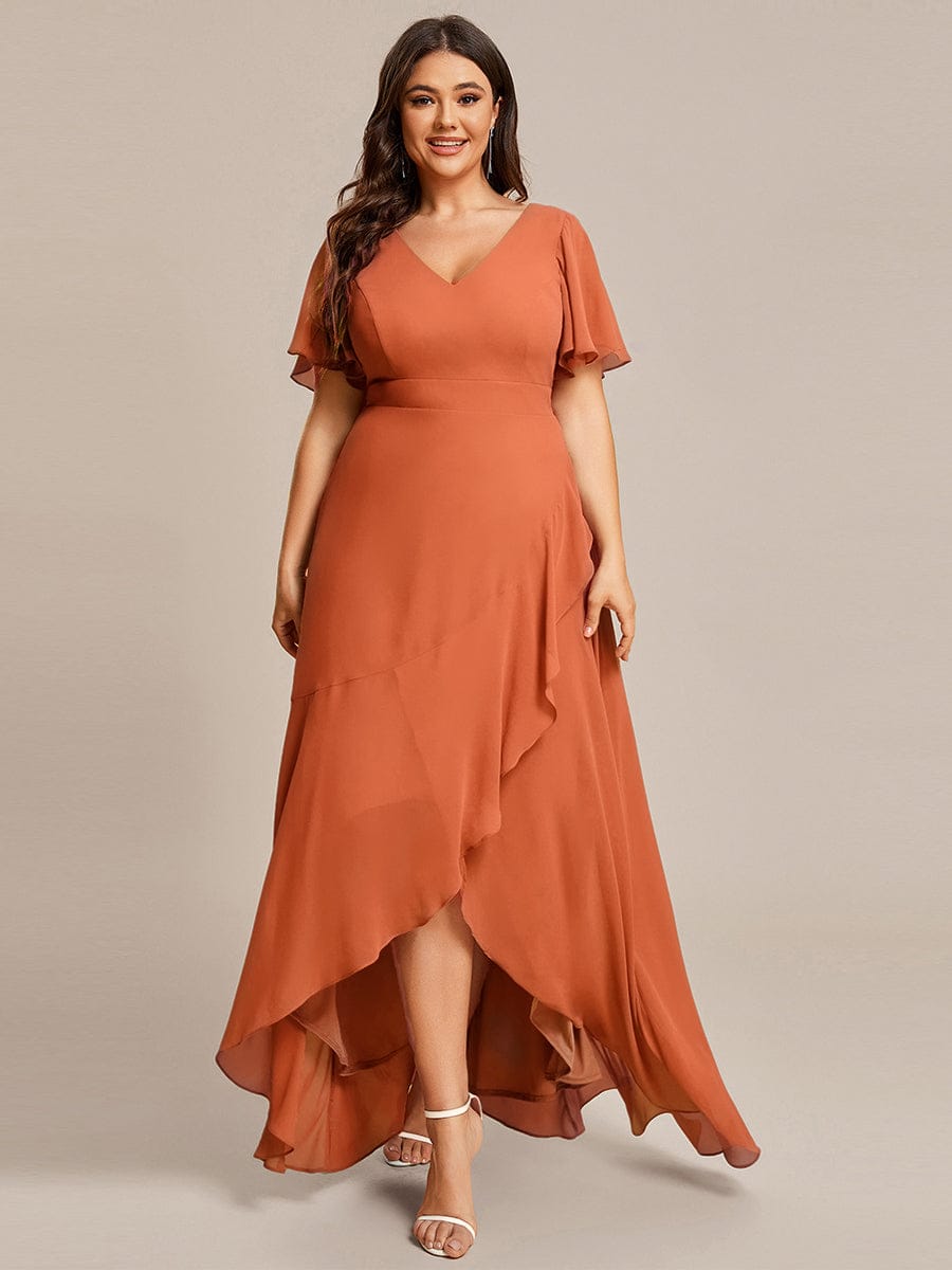 OREE|Ruffles Sleeve V-Neck Chiffon Bridesmaid Dress