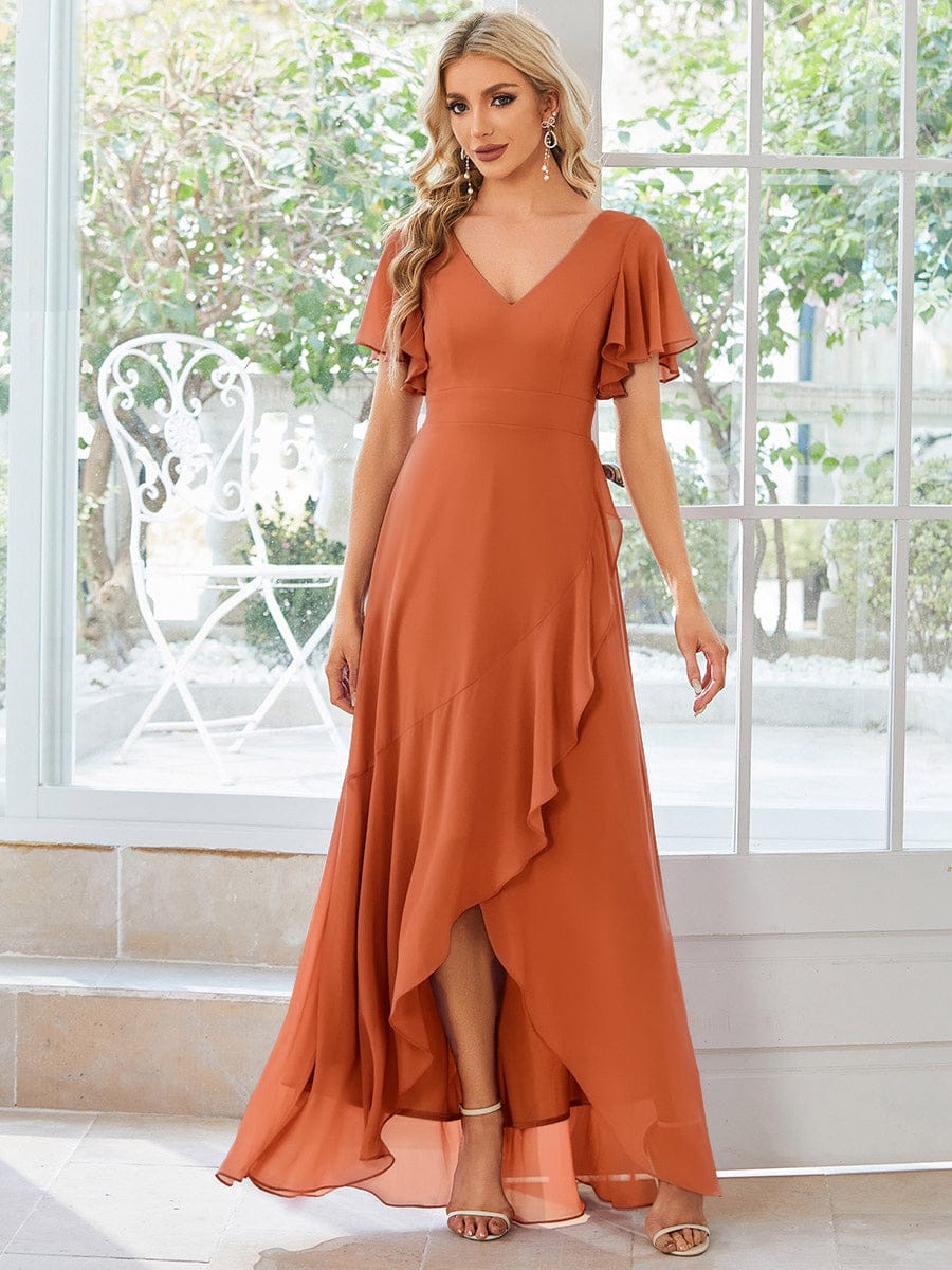 OREE|Ruffles Sleeve V-Neck Chiffon Bridesmaid Dress