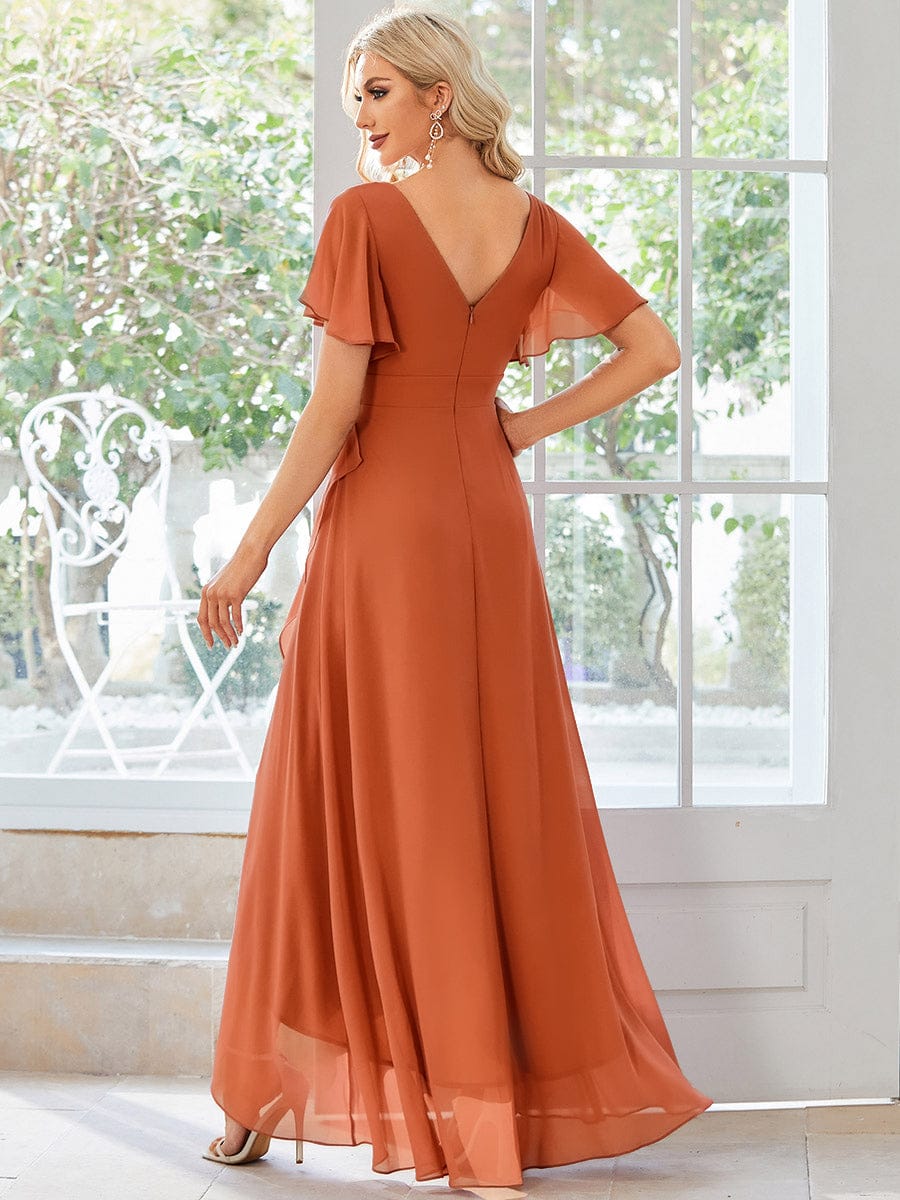 OREE|Ruffles Sleeve V-Neck Chiffon Bridesmaid Dress
