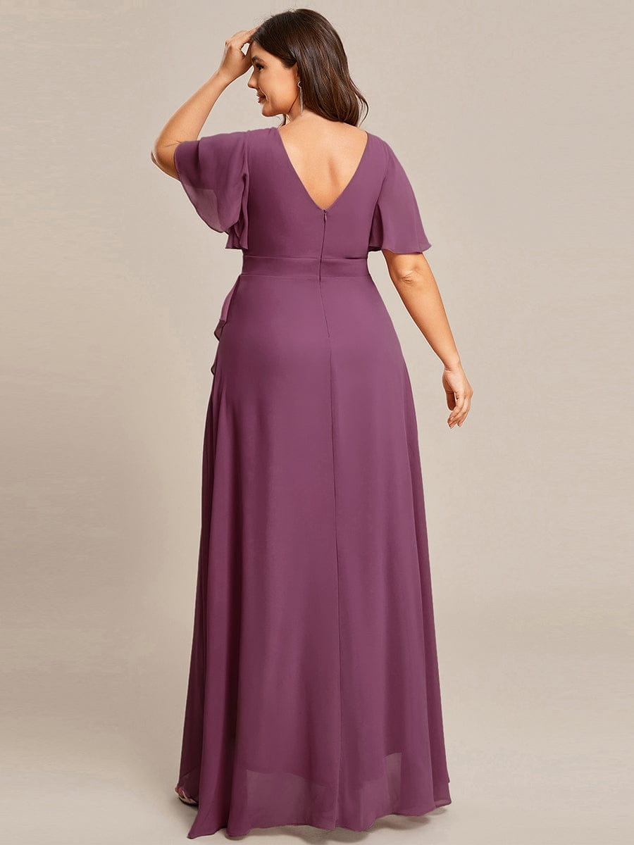 pretty OREE|Plus Size Elegant Lotus Sleeves Chiffon Bridesmaid Dress