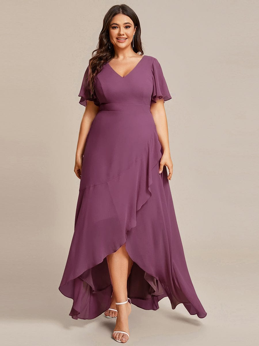 OREE|Ruffles Sleeve V-Neck Chiffon Bridesmaid Dress