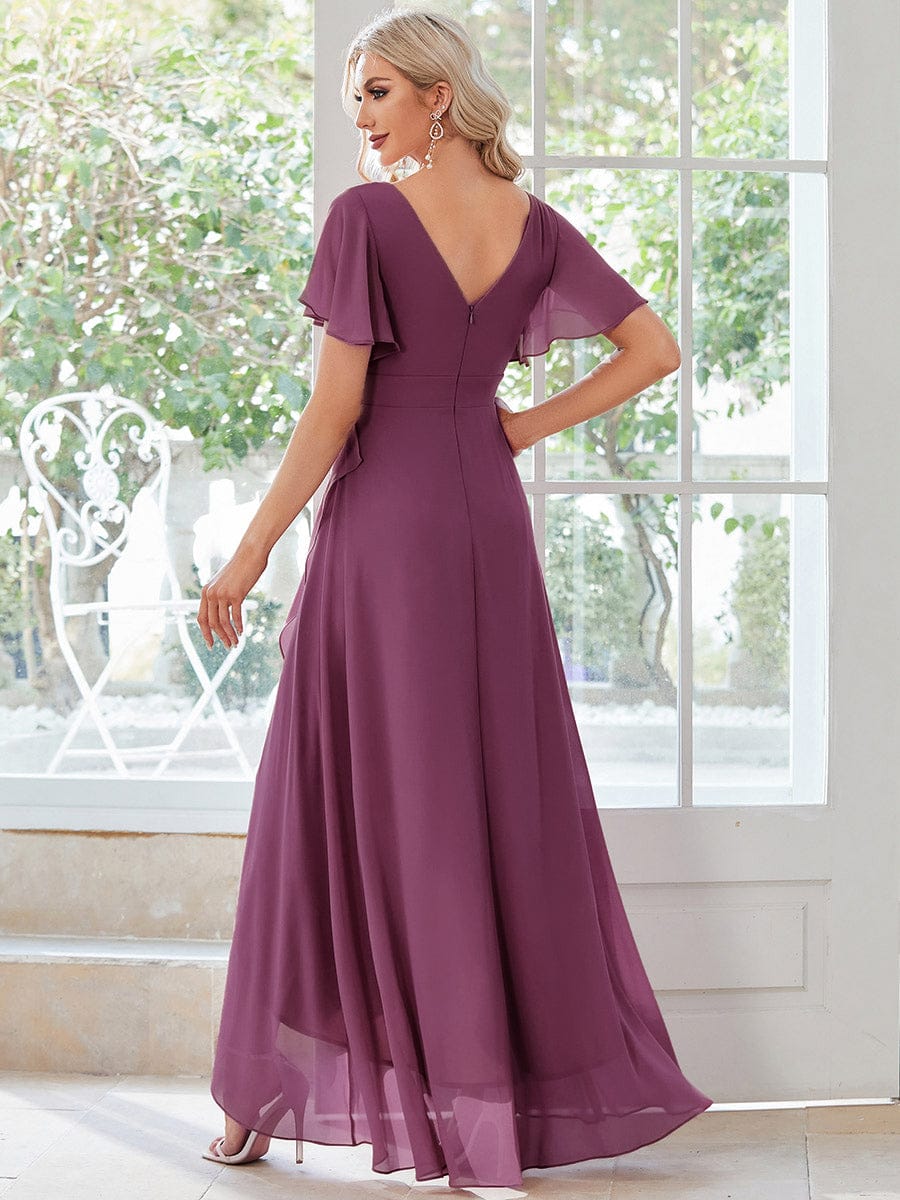 OREE|Ruffles Sleeve V-Neck Chiffon Bridesmaid Dress