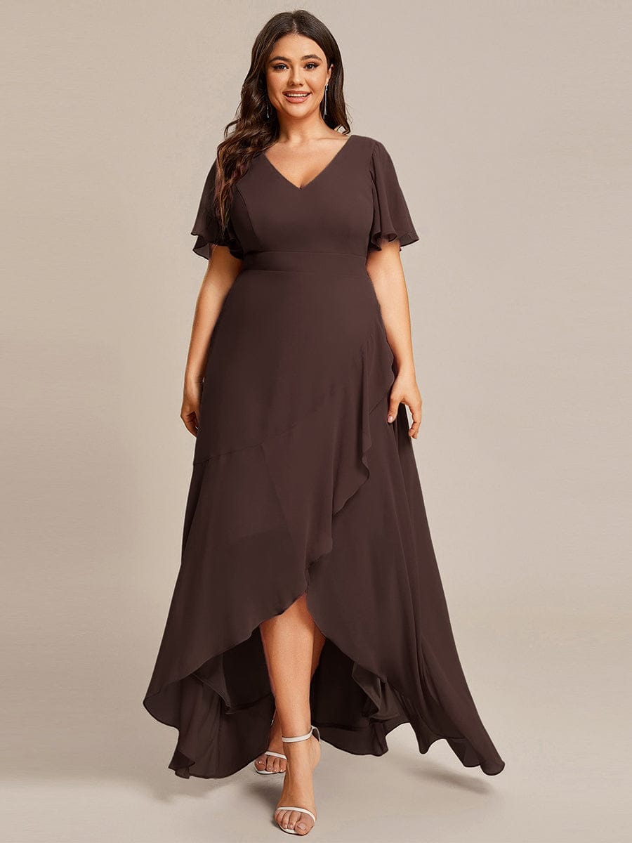 OREE|Ruffles Sleeve V-Neck Chiffon Bridesmaid Dress