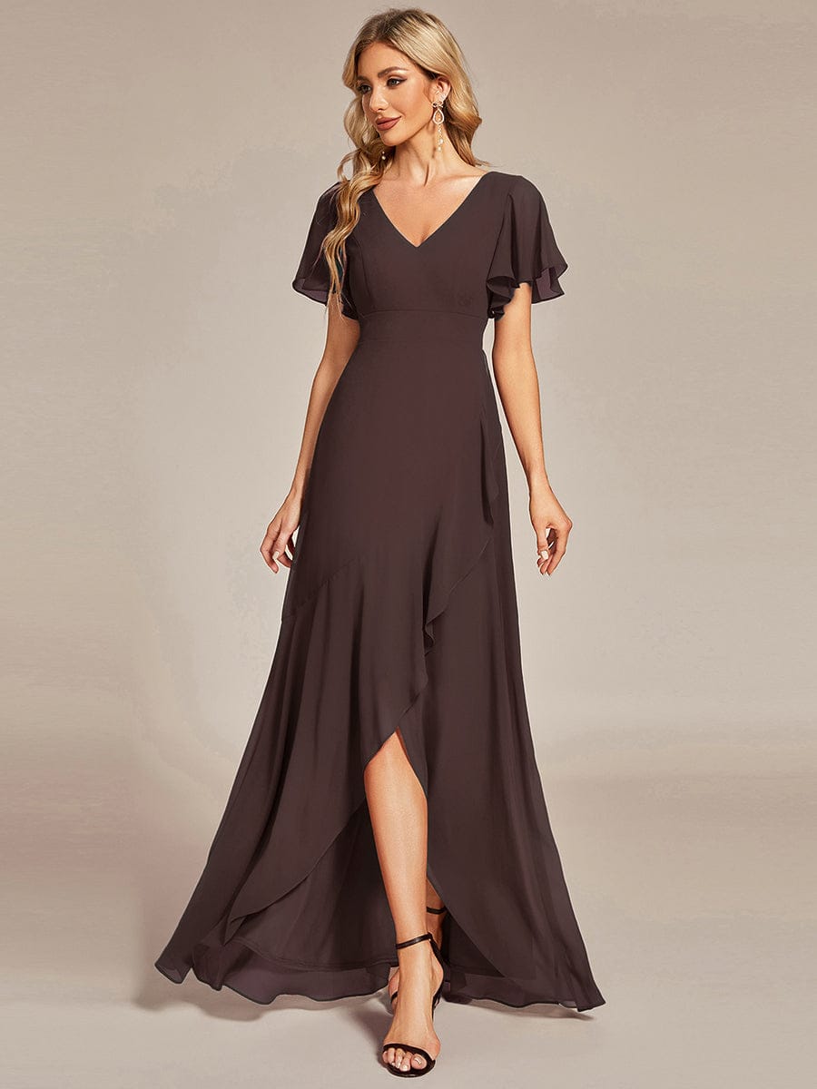 OREE|Ruffles Sleeve V-Neck Chiffon Bridesmaid Dress