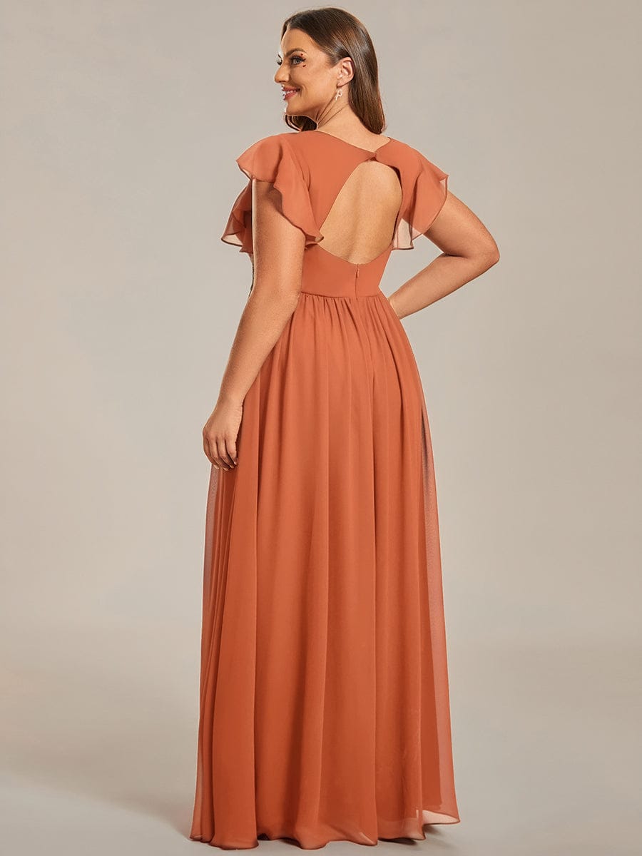 LILYANA|Back Cutout A-Line Pleated Ruffles Sleeve Chiffon Bridesmaid Dress