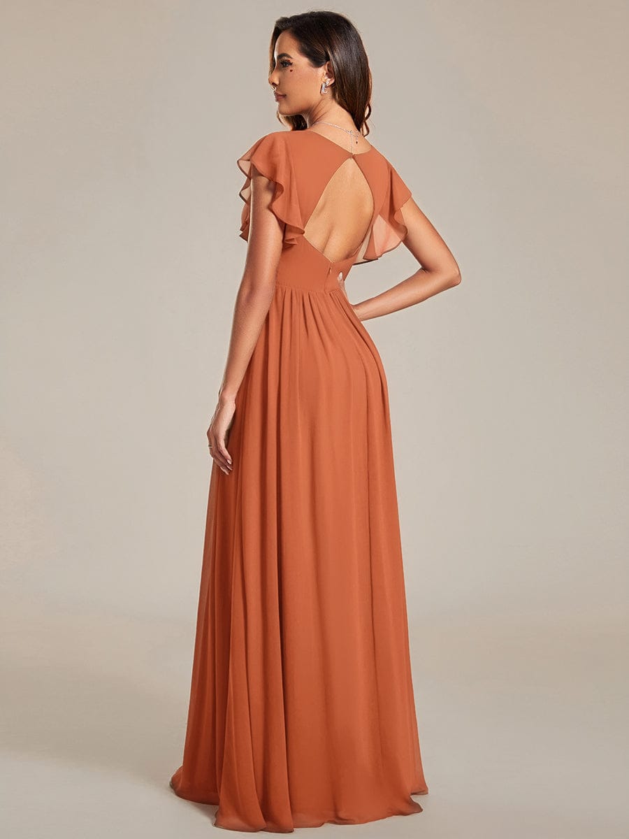 LILYANA|Back Cutout A-Line Pleated Ruffles Sleeve Chiffon Bridesmaid Dress