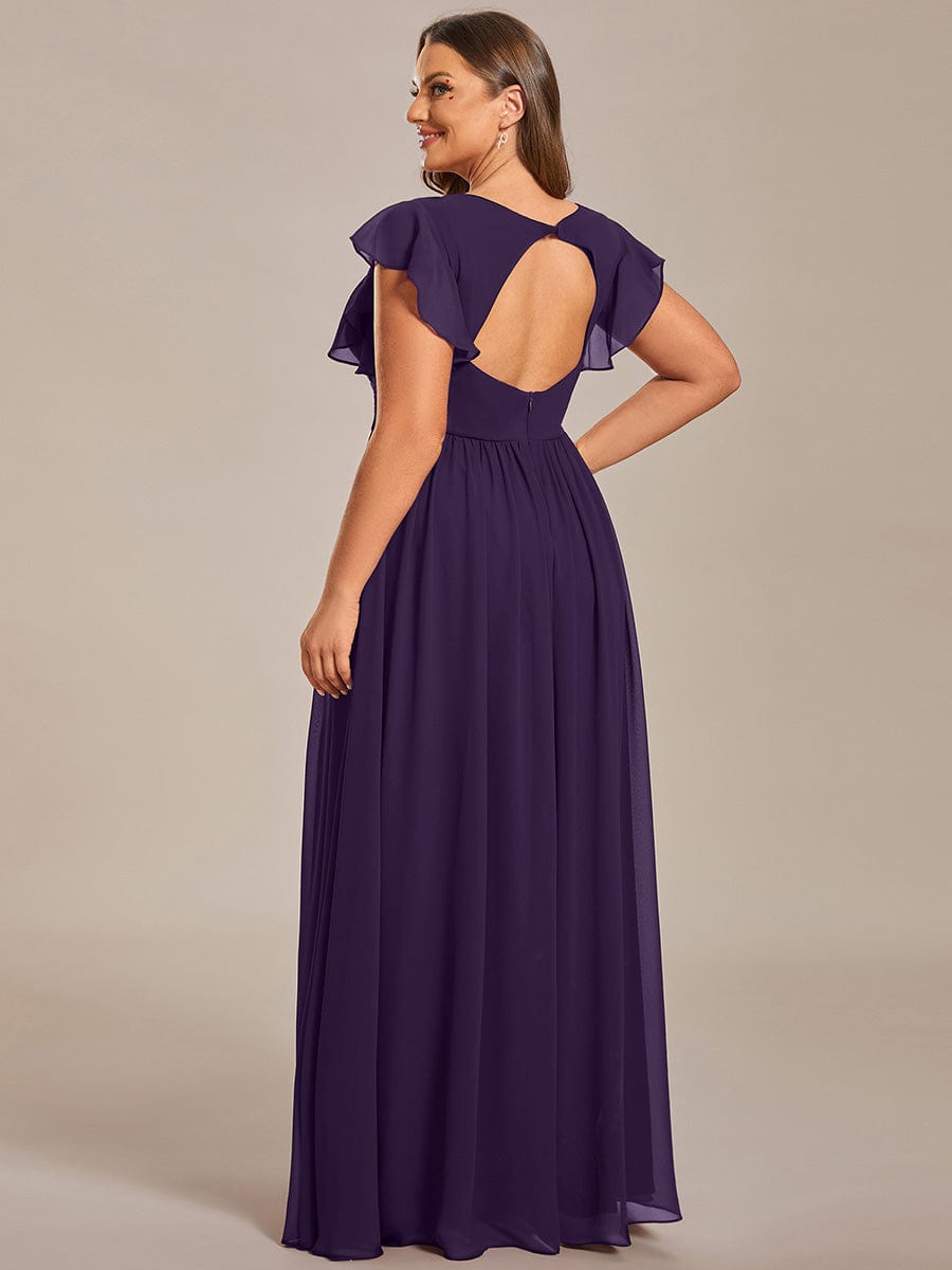 LILYANA|Back Cutout A-Line Pleated Ruffles Sleeve Chiffon Bridesmaid Dress