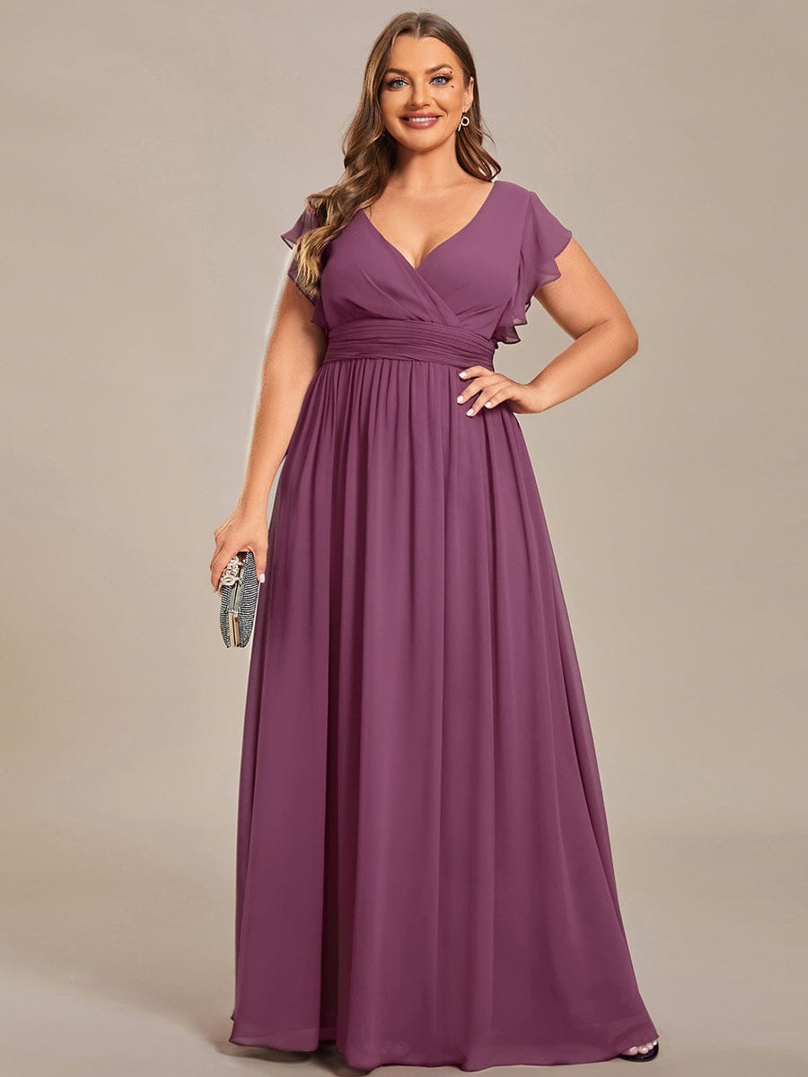 LILYANA|Back Cutout A-Line Pleated Ruffles Sleeve Chiffon Bridesmaid Dress
