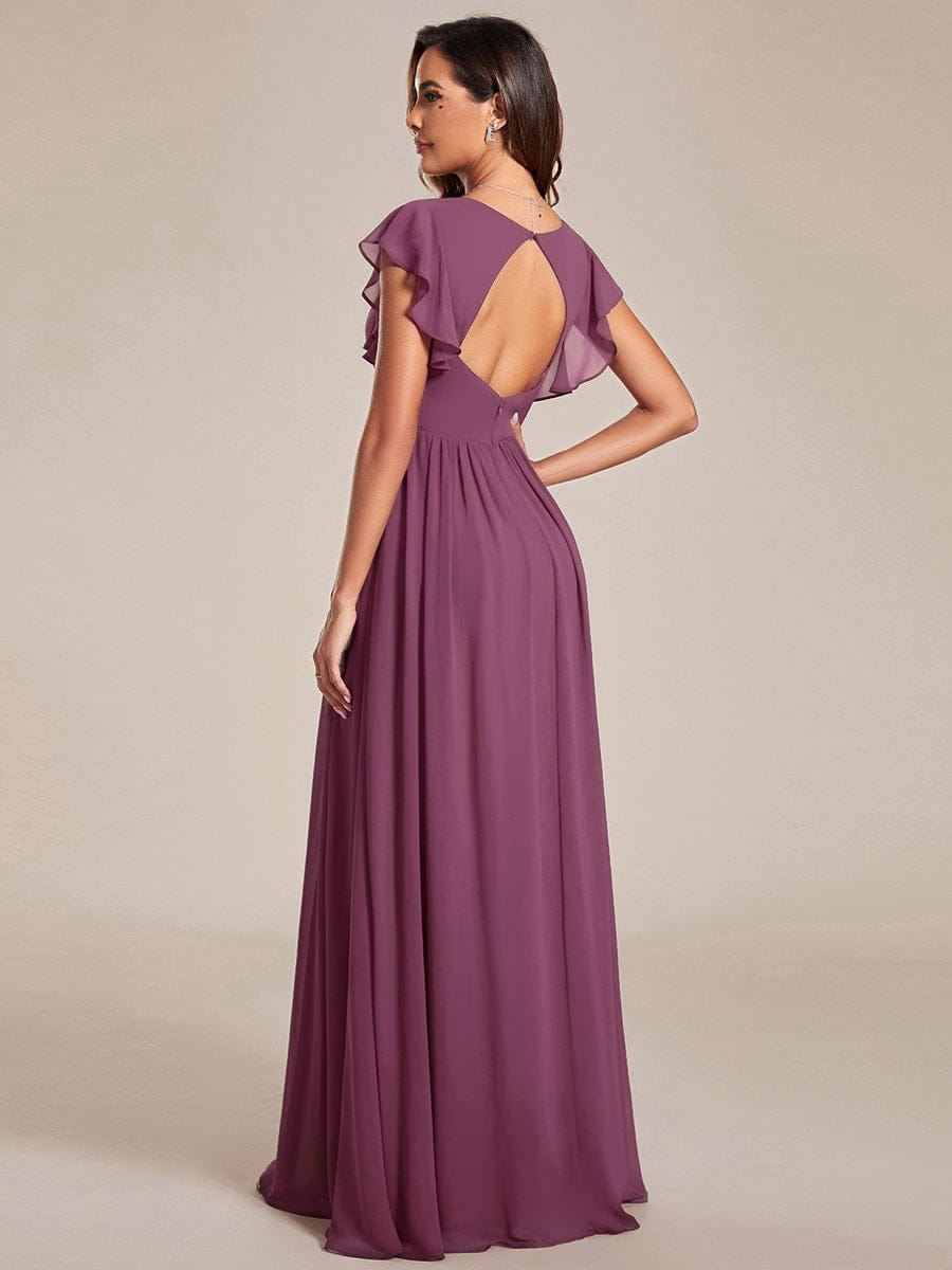 LILYANA|Back Cutout A-Line Pleated Ruffles Sleeve Chiffon Bridesmaid Dress