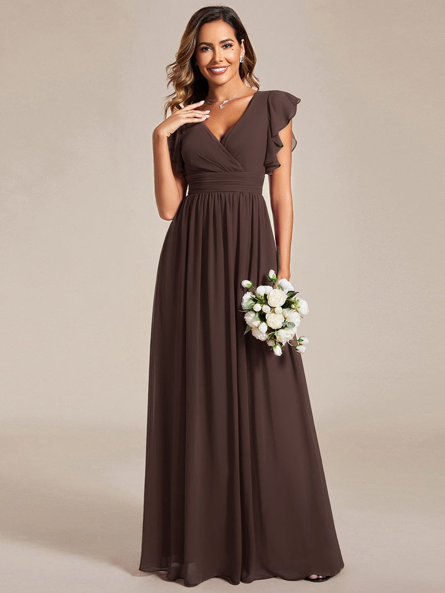 LILYANA|Back Cutout A-Line Pleated Ruffles Sleeve Chiffon Bridesmaid Dress