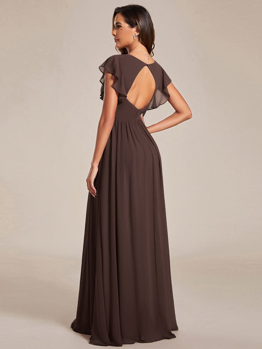 LILYANA|Back Cutout A-Line Pleated Ruffles Sleeve Chiffon Bridesmaid Dress