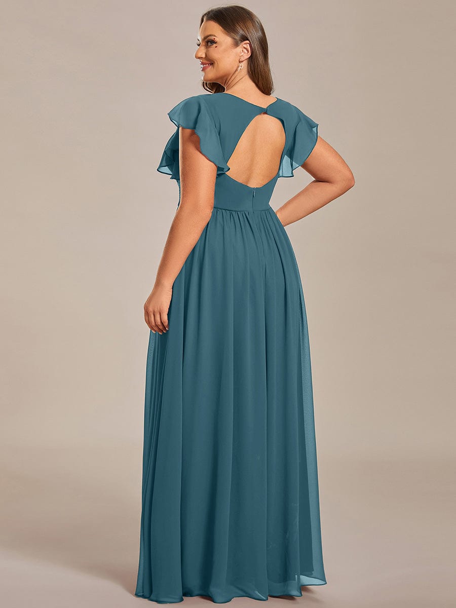 LILYANA|Back Cutout A-Line Pleated Ruffles Sleeve Chiffon Bridesmaid Dress