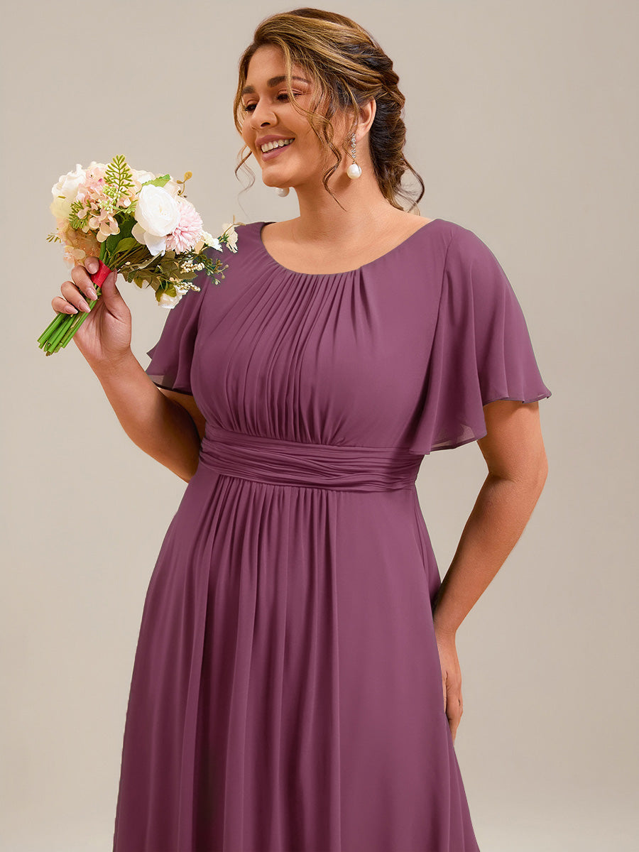 pretty KIMORA|Plus Size Simple Chiffon Pleated A-Line Bridesmaid Dress