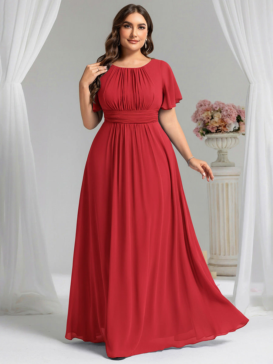 pretty KIMORA|Plus Size Simple Chiffon Pleated A-Line Bridesmaid Dress