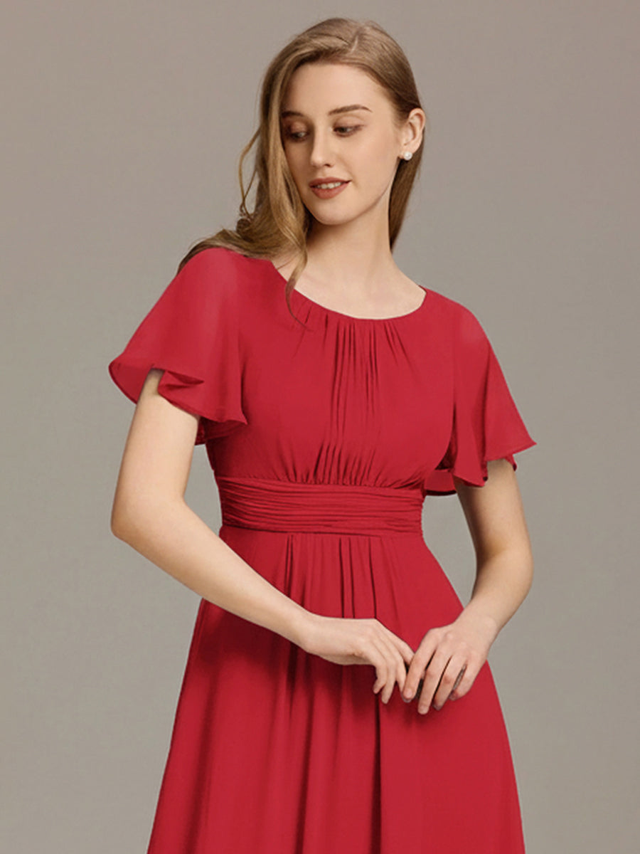KIMORA|Simple Chiffon Pleated A-Line Bridesmaid Dress