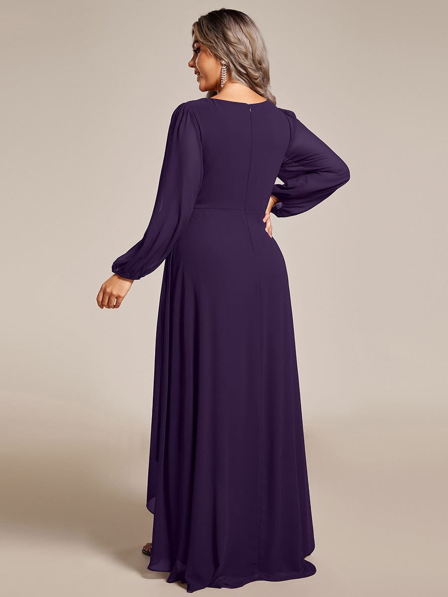 pretty GRIFFIN|Plus Size V-Neck Long Lantern Sleeves A-Line Chiffon Bridesmaid Dress