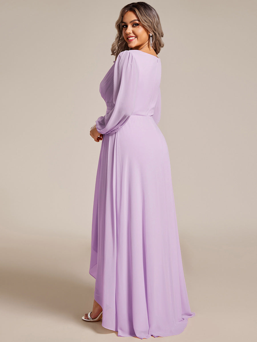 pretty GRIFFIN|Plus Size V-Neck Long Lantern Sleeves A-Line Chiffon Bridesmaid Dress