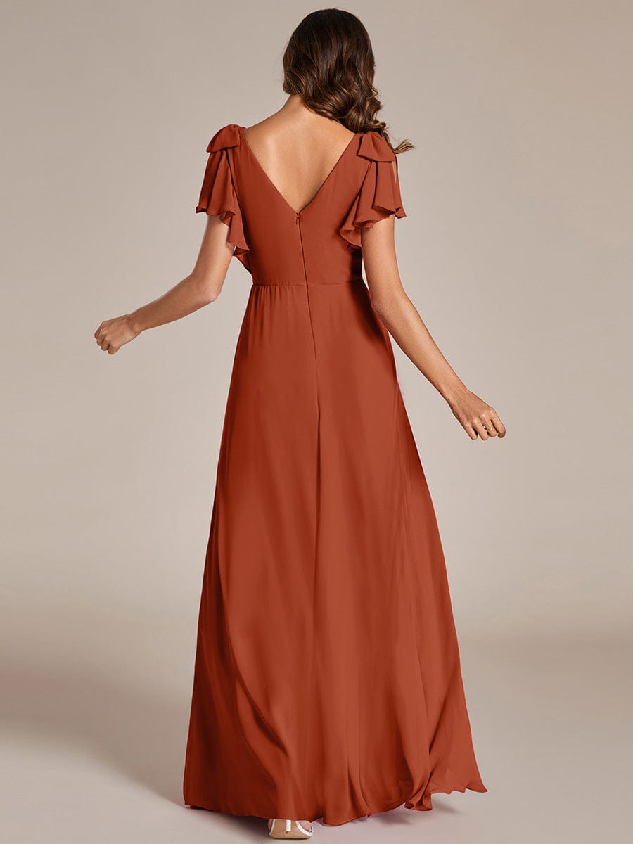 ROSY|Short Sleeves with Bowknot High Front Slit A-Line Chiffon Bridesmaid Dress