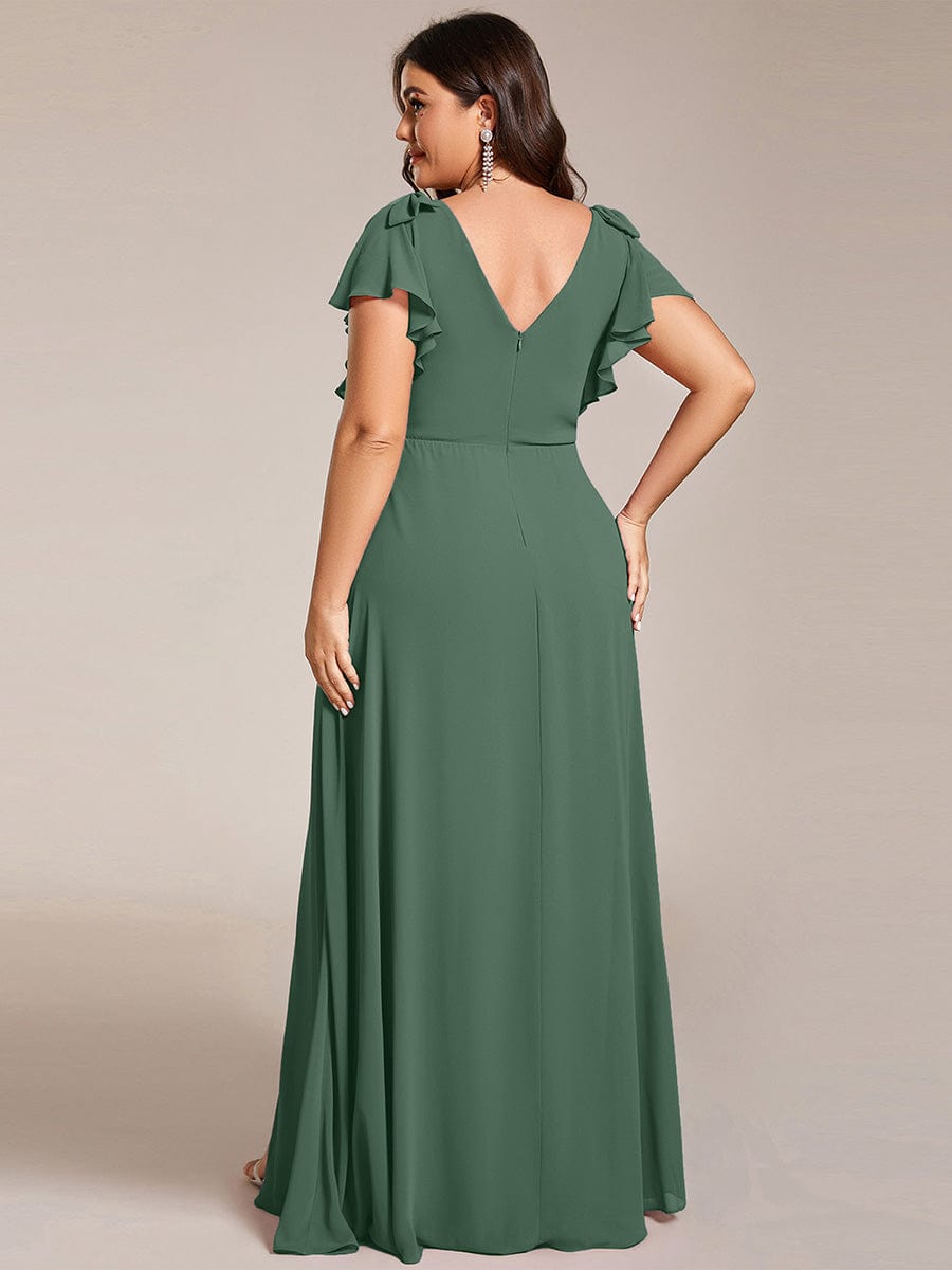 ROSY|Short Sleeves with Bowknot High Front Slit A-Line Chiffon Bridesmaid Dress