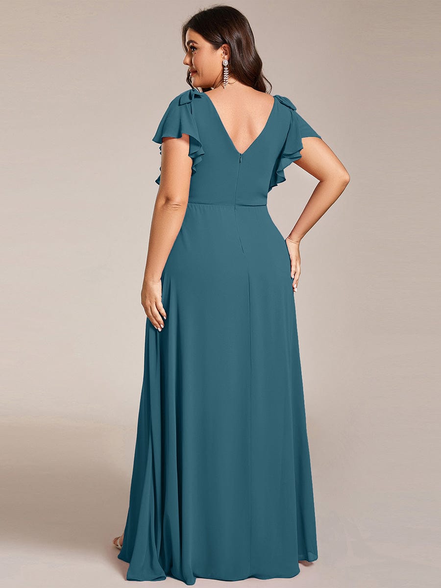ROSY|Short Sleeves with Bowknot High Front Slit A-Line Chiffon Bridesmaid Dress