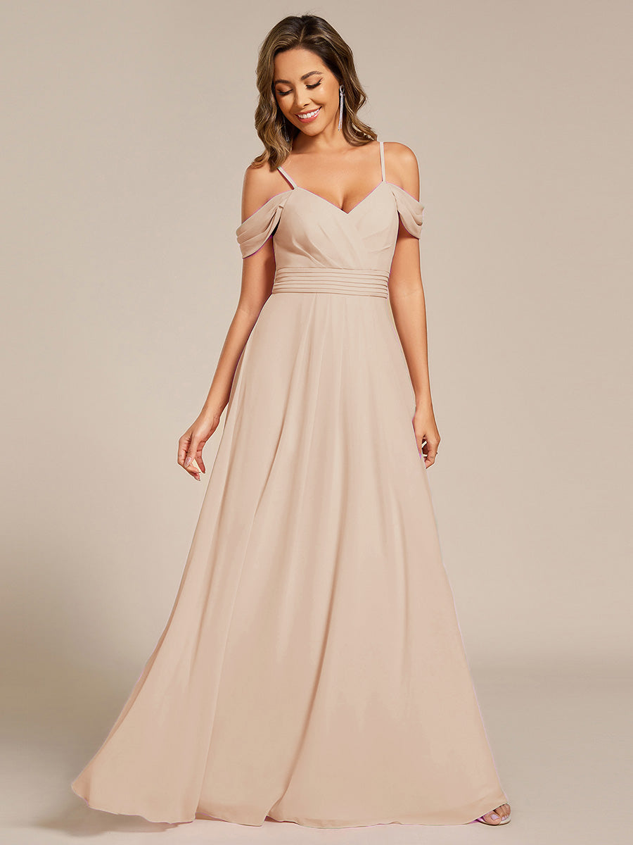 LIANNE|Spaghetti Strap V-Neck Pleated A-Line Bridesmaid Dress