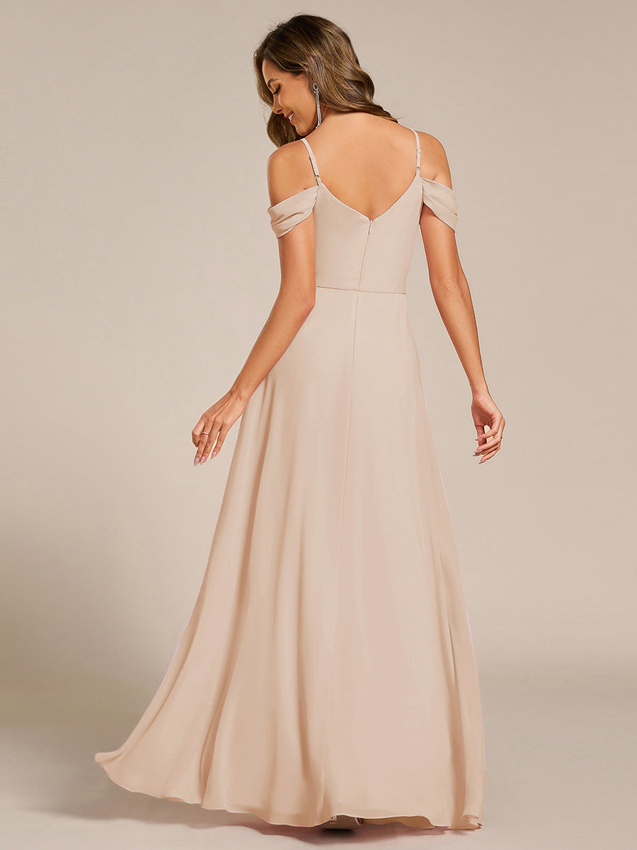 LIANNE|Spaghetti Strap V-Neck Pleated A-Line Bridesmaid Dress