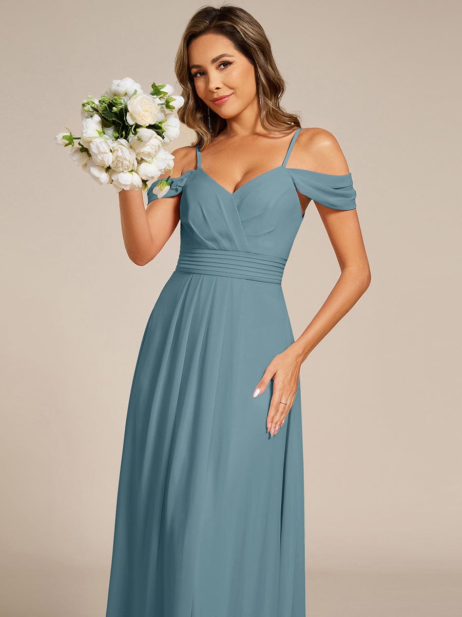 LIANNE|Spaghetti Strap V-Neck Pleated A-Line Bridesmaid Dress