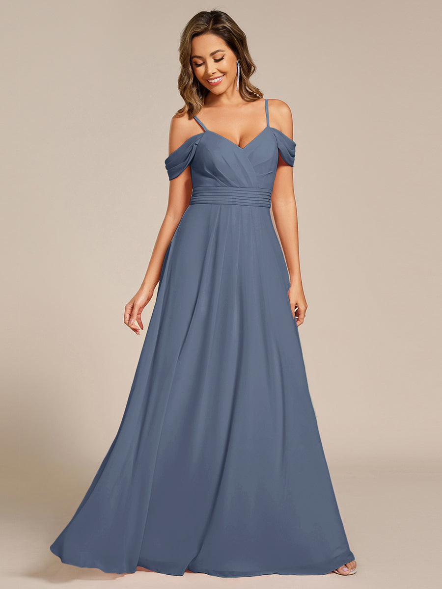 LIANNE|Spaghetti Strap V-Neck Pleated A-Line Bridesmaid Dress