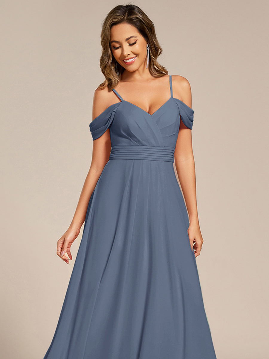 LIANNE|Spaghetti Strap V-Neck Pleated A-Line Bridesmaid Dress