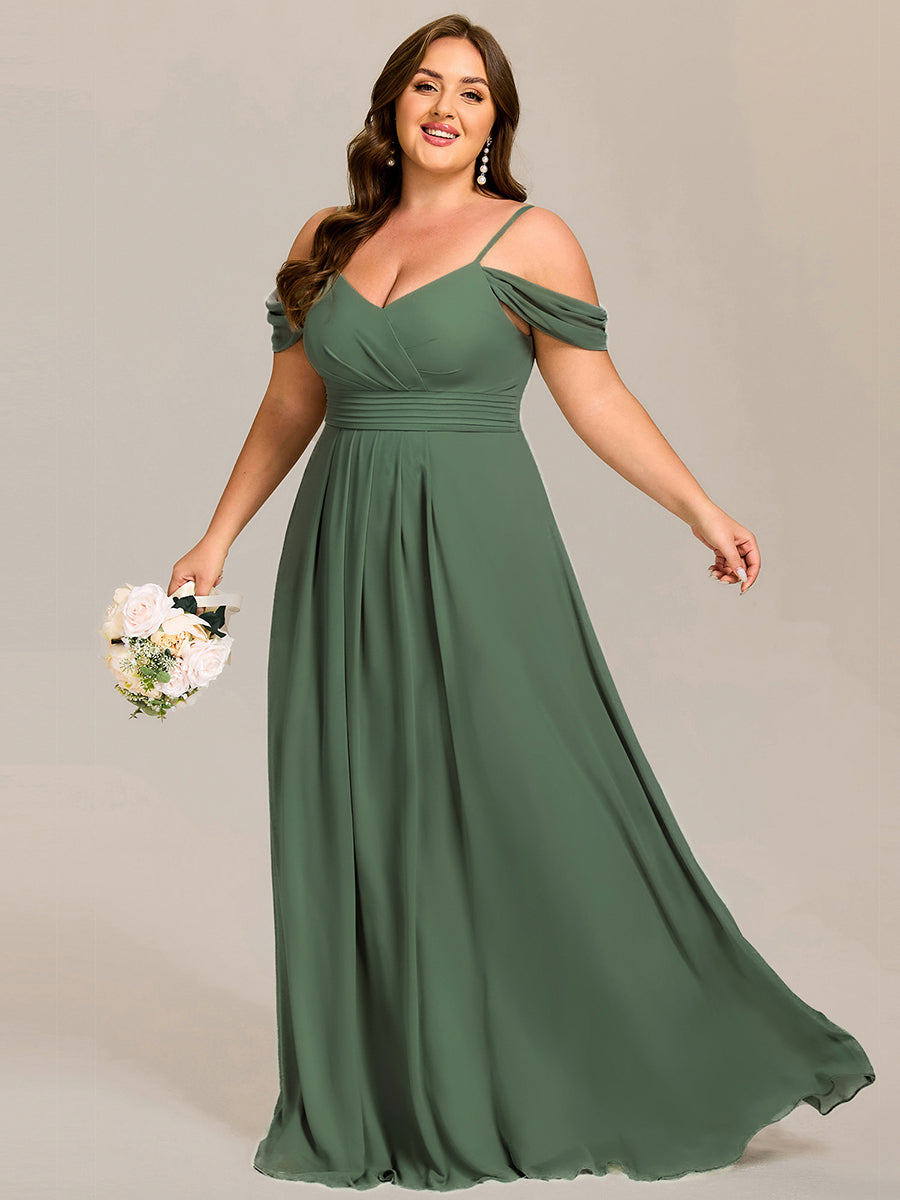 LIANNE|Spaghetti Strap V-Neck Pleated A-Line Bridesmaid Dress