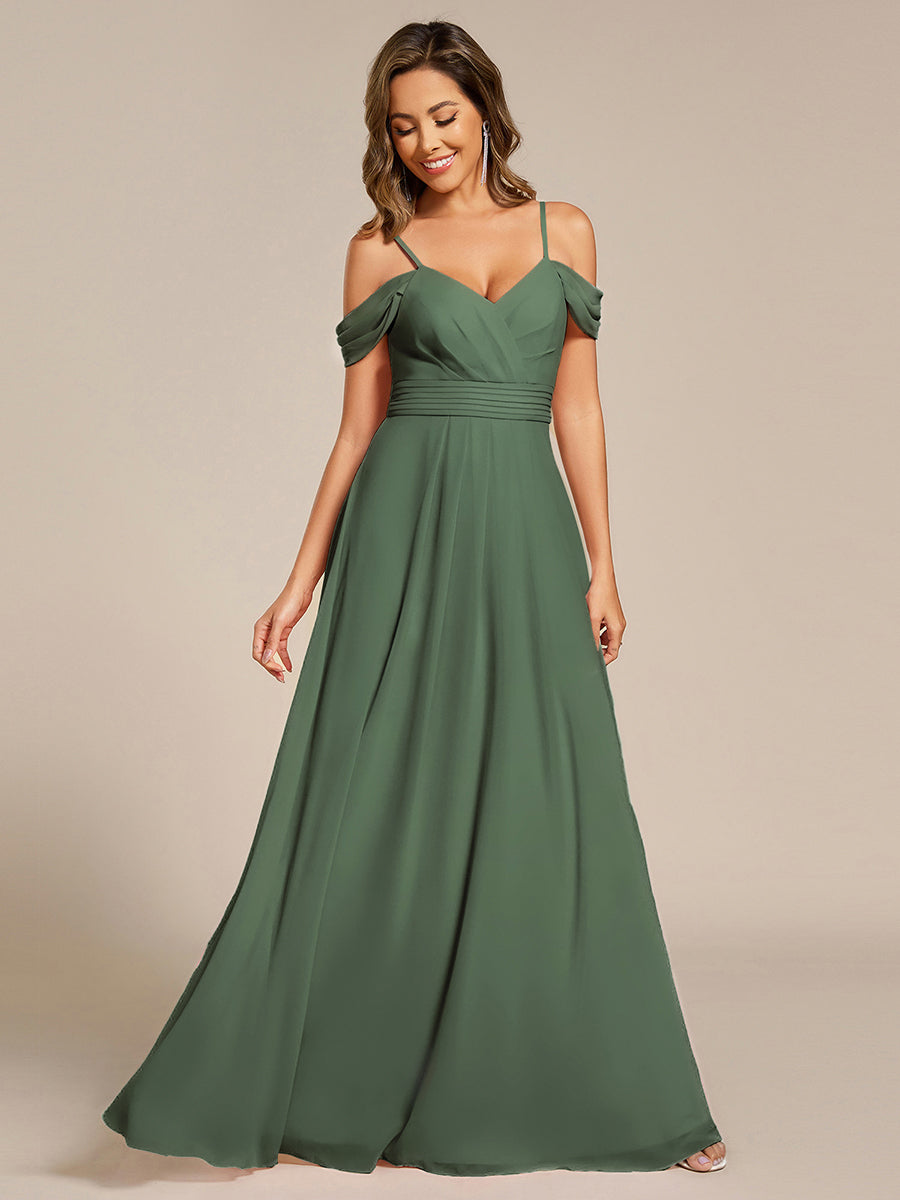 LIANNE|Spaghetti Strap V-Neck Pleated A-Line Bridesmaid Dress