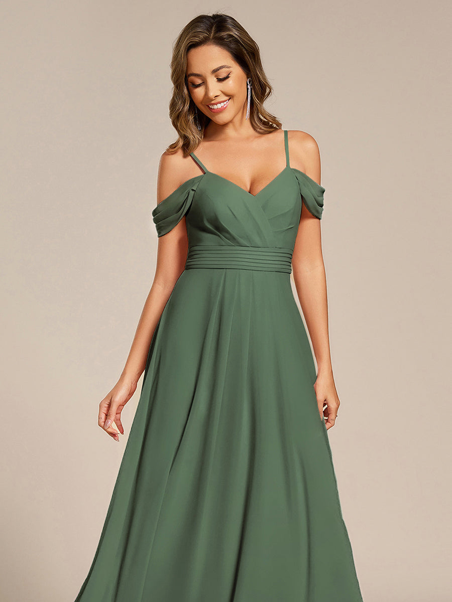 LIANNE|Spaghetti Strap V-Neck Pleated A-Line Bridesmaid Dress