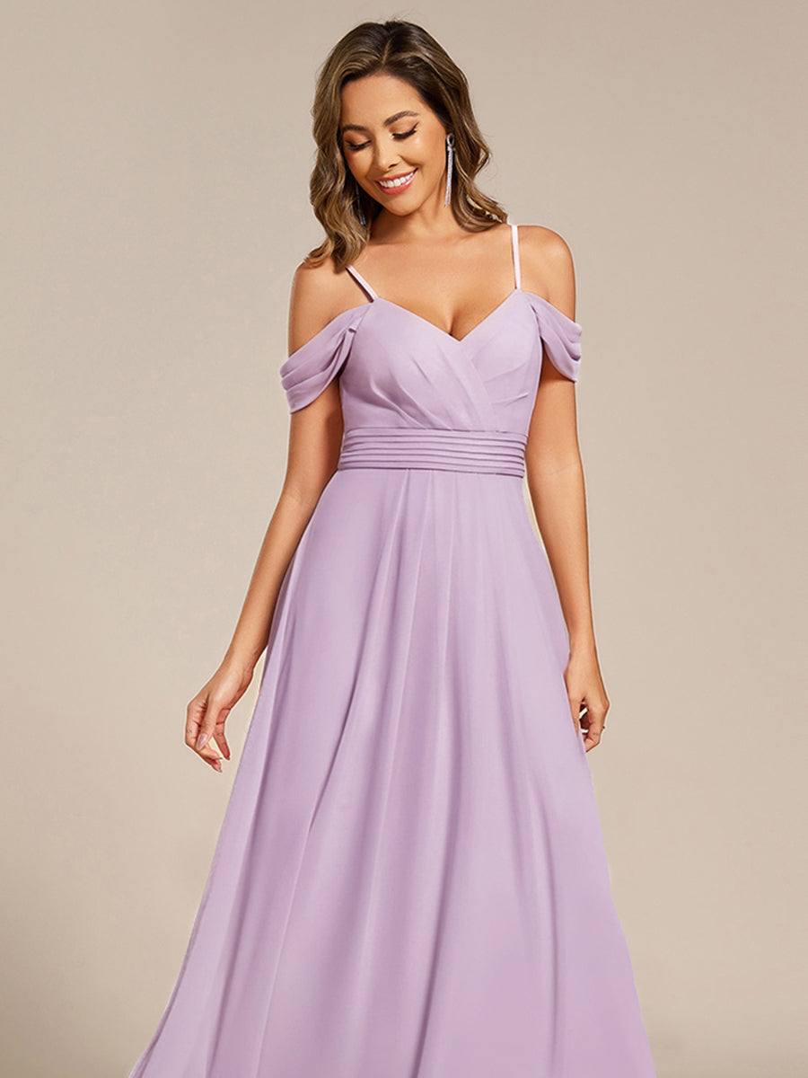 LIANNE|Spaghetti Strap V-Neck Pleated A-Line Bridesmaid Dress