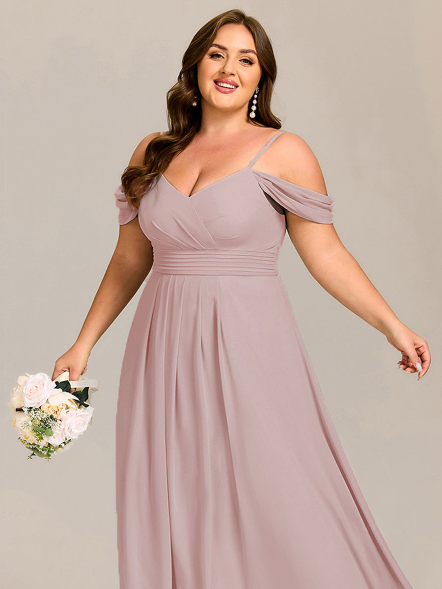LIANNE|Spaghetti Strap V-Neck Pleated A-Line Bridesmaid Dress