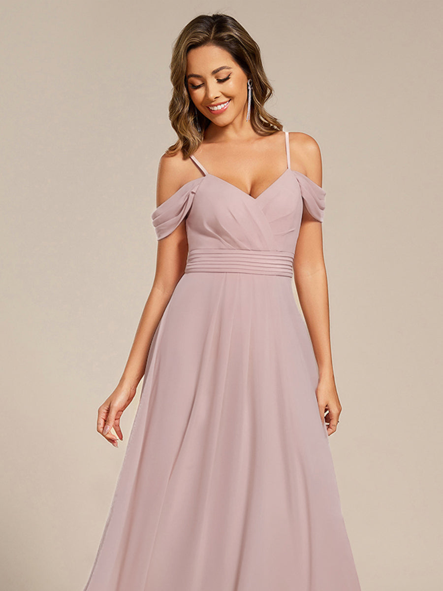LIANNE|Spaghetti Strap V-Neck Pleated A-Line Bridesmaid Dress