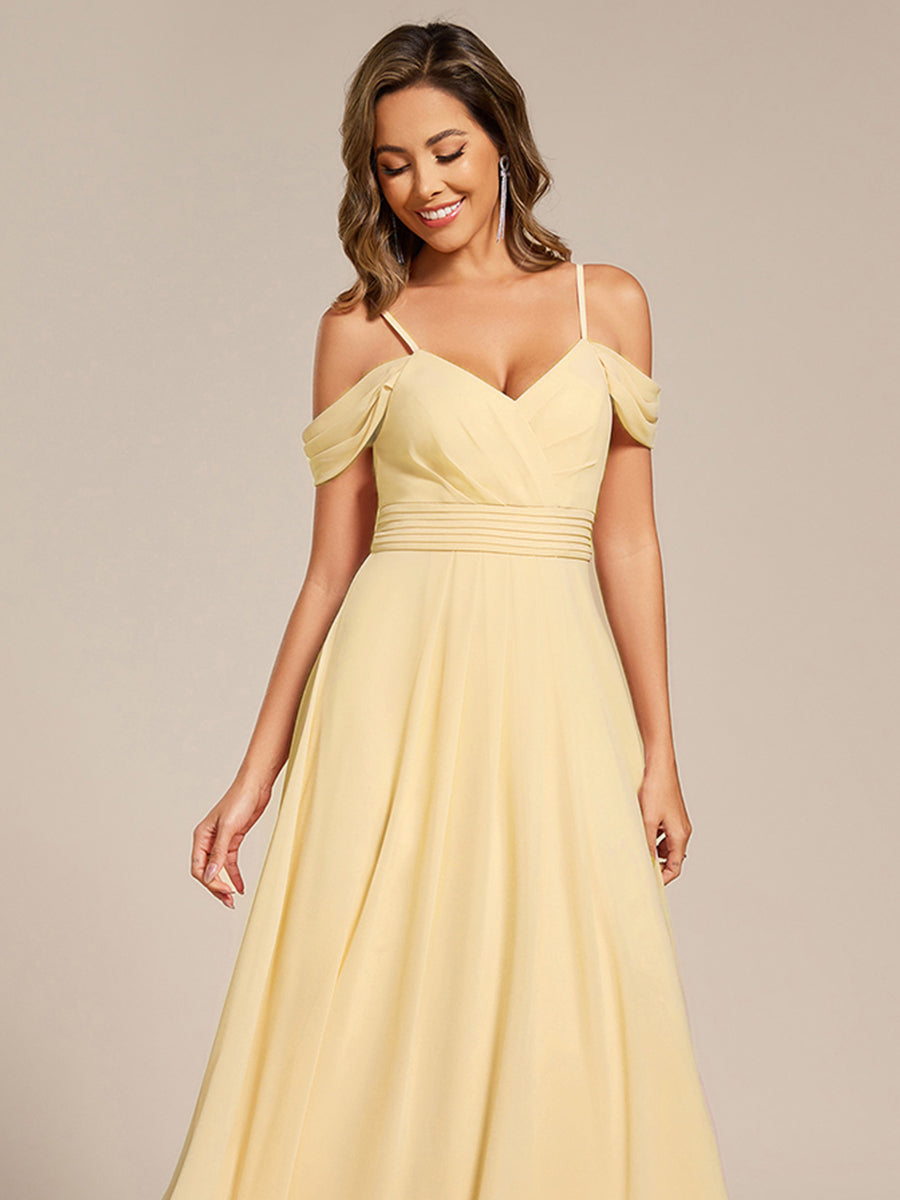 LIANNE|Spaghetti Strap V-Neck Pleated A-Line Bridesmaid Dress