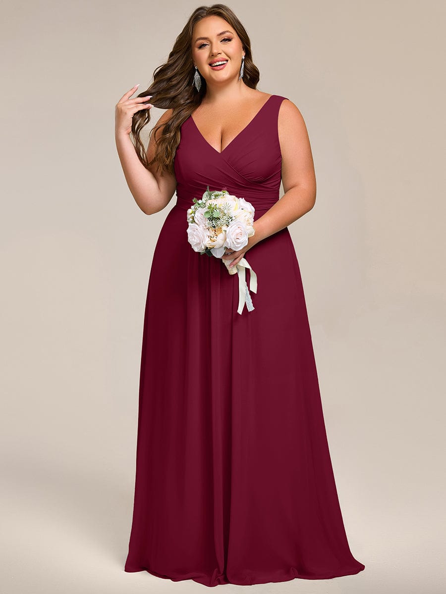 SAUYER|Strapless Pleated V-Neck A-Line Maxi Chiffon Bridesmaid Dress