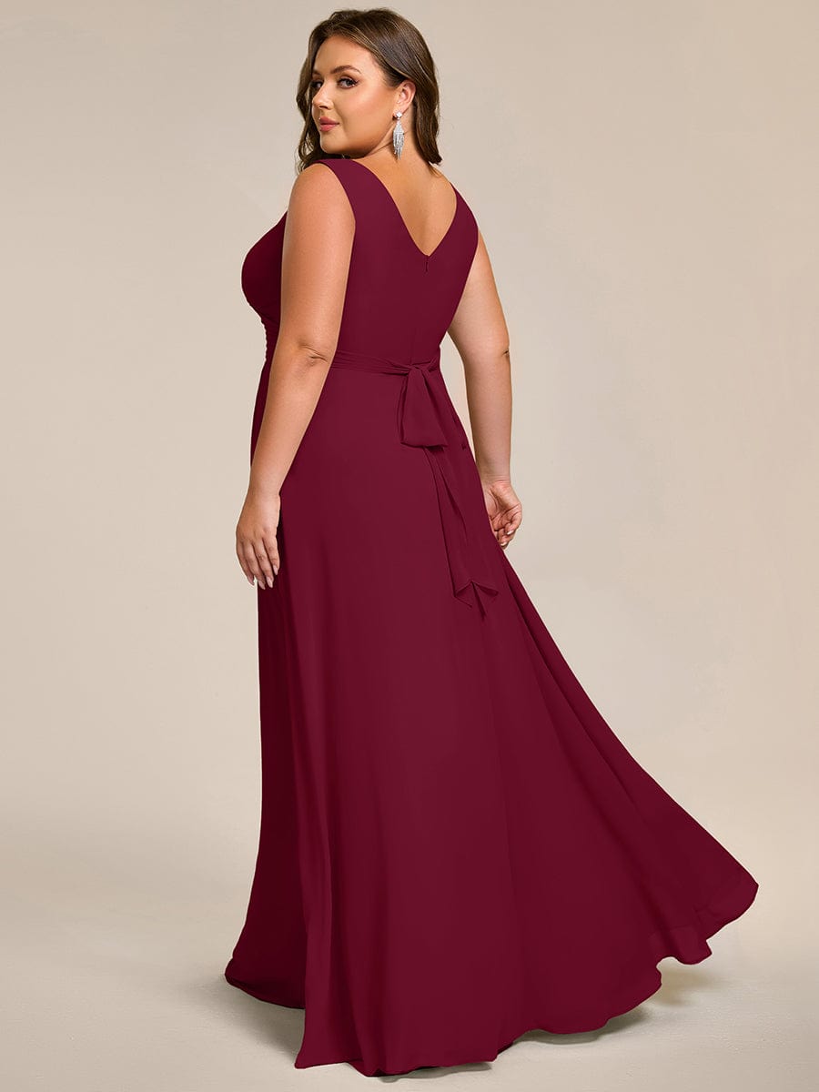 SAUYER|Strapless Pleated V-Neck A-Line Maxi Chiffon Bridesmaid Dress