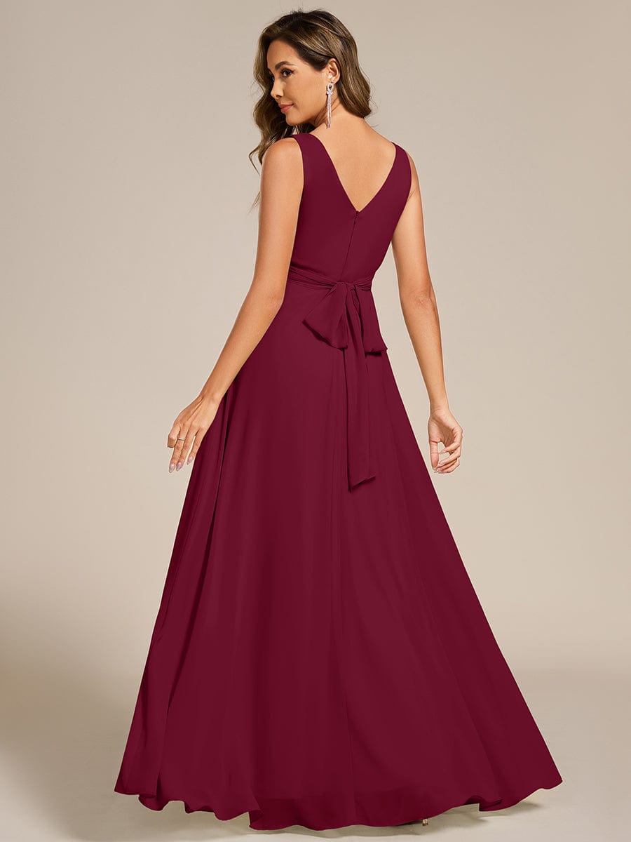 SAUYER|Strapless Pleated V-Neck A-Line Maxi Chiffon Bridesmaid Dress