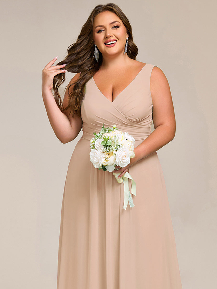 pretty SAUYER|Plus Size Strapless V-Neck A-Line Lace-Up Bridesmaid Dress