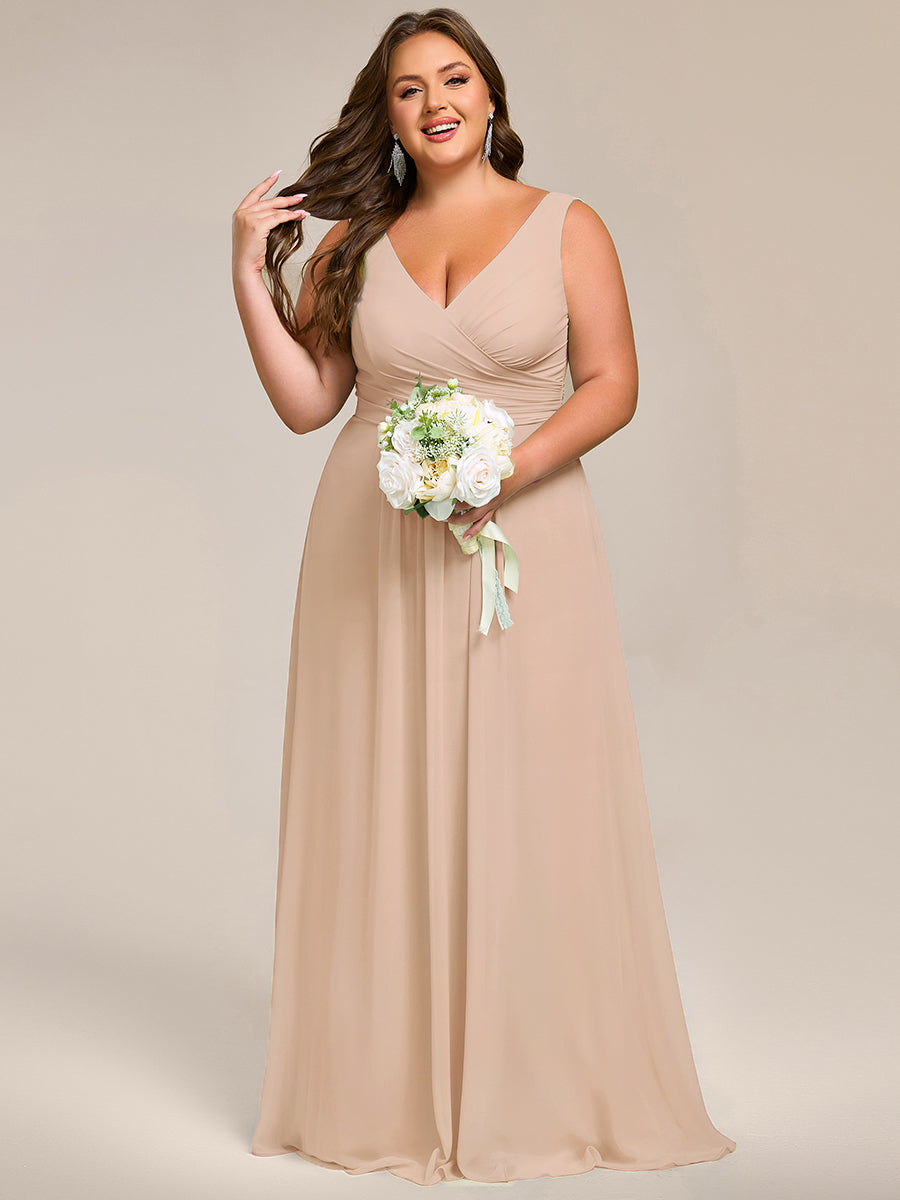 SAUYER|Strapless Pleated V-Neck A-Line Maxi Chiffon Bridesmaid Dress