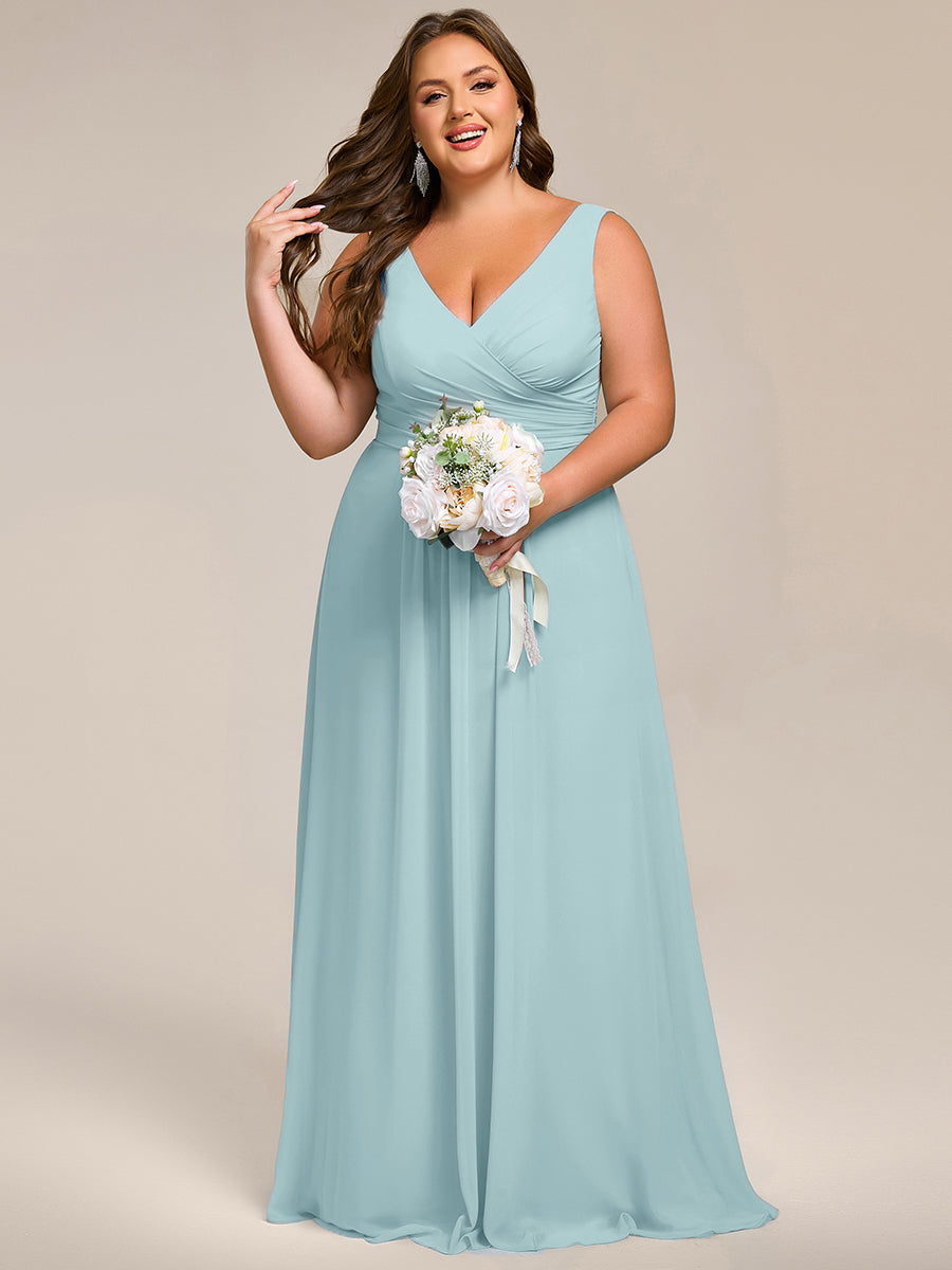 pretty SAUYER|Plus Size Strapless V-Neck A-Line Lace-Up Bridesmaid Dress