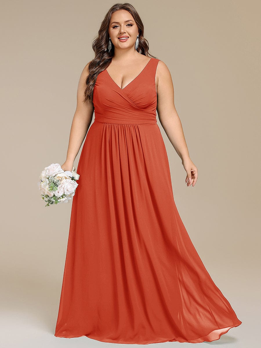 SAUYER|Strapless Pleated V-Neck A-Line Maxi Chiffon Bridesmaid Dress