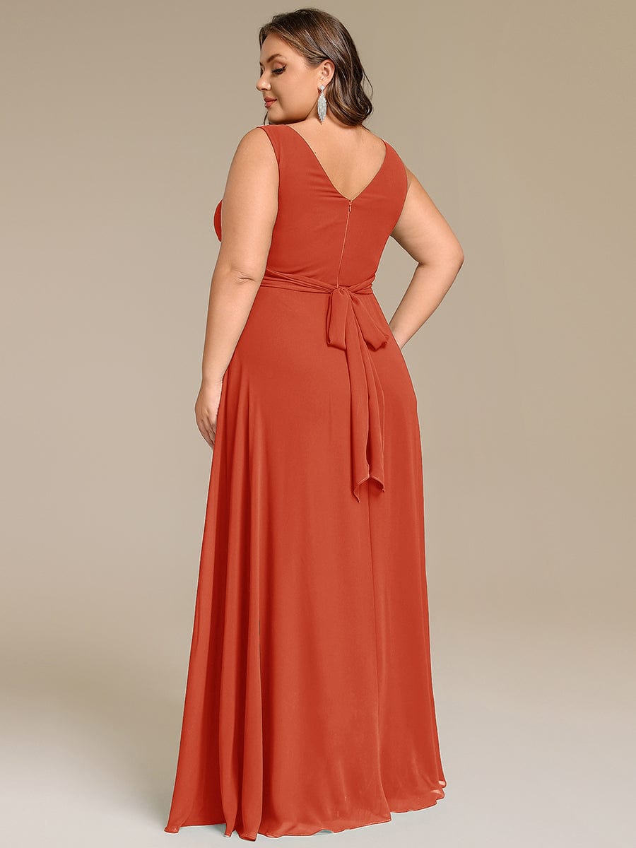 SAUYER|Strapless Pleated V-Neck A-Line Maxi Chiffon Bridesmaid Dress