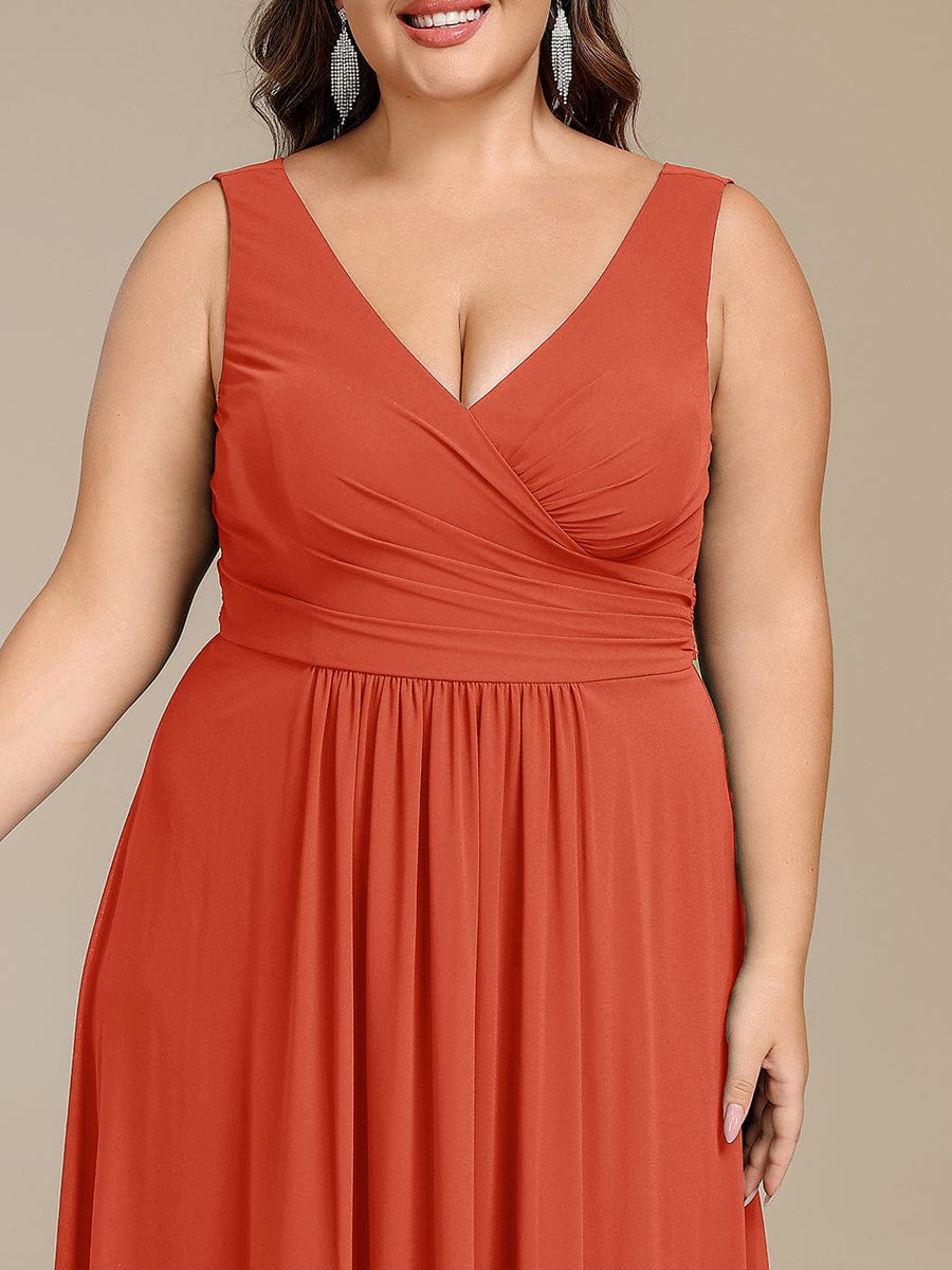 SAUYER|Strapless Pleated V-Neck A-Line Maxi Chiffon Bridesmaid Dress