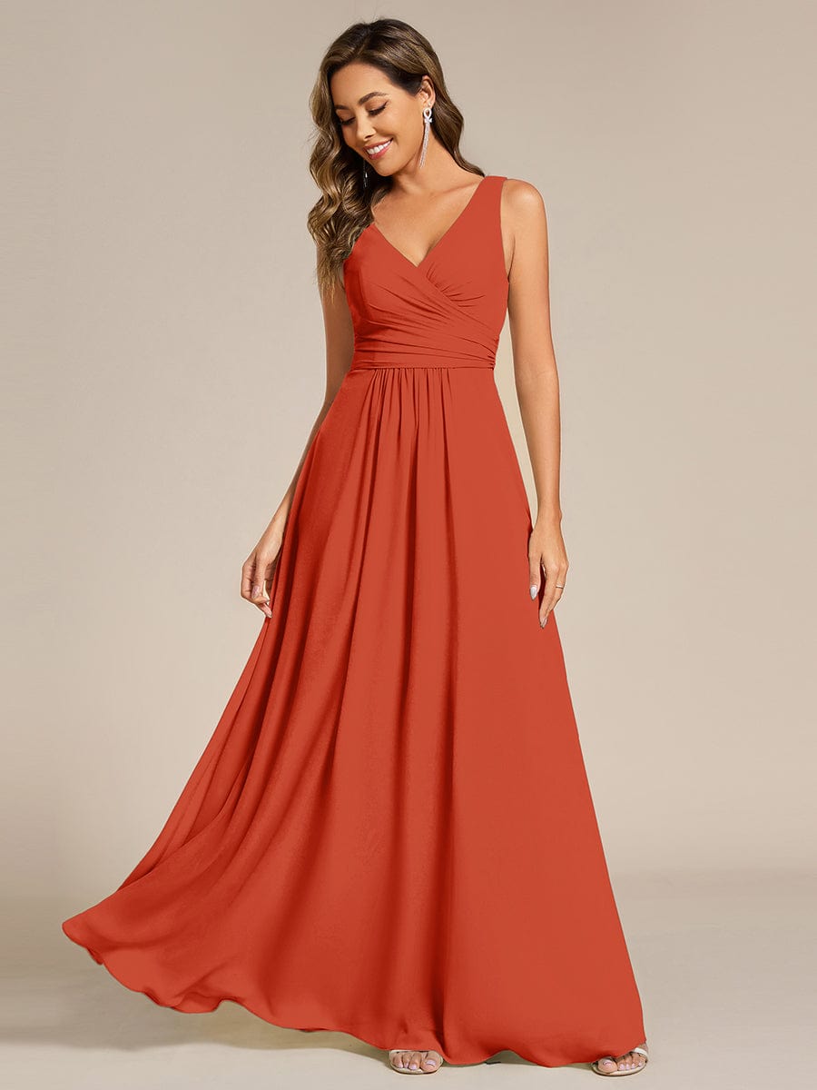 SAUYER|Strapless Pleated V-Neck A-Line Maxi Chiffon Bridesmaid Dress